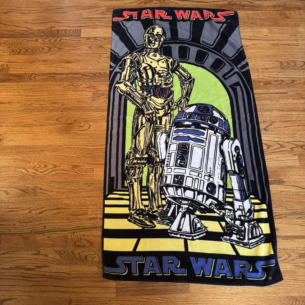 1996 Vintage Star Wars Beach Towel George Lucas R2-D2 C-3PO Science Fiction 90's